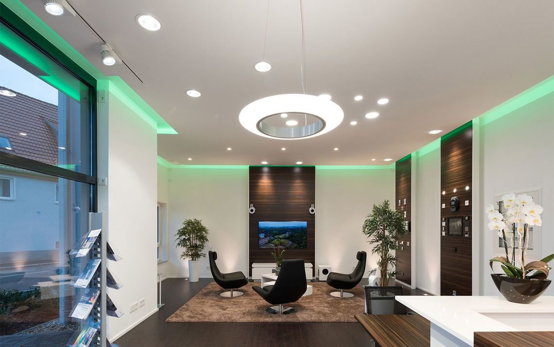 Lighting Design in office space with ceiling lights 
